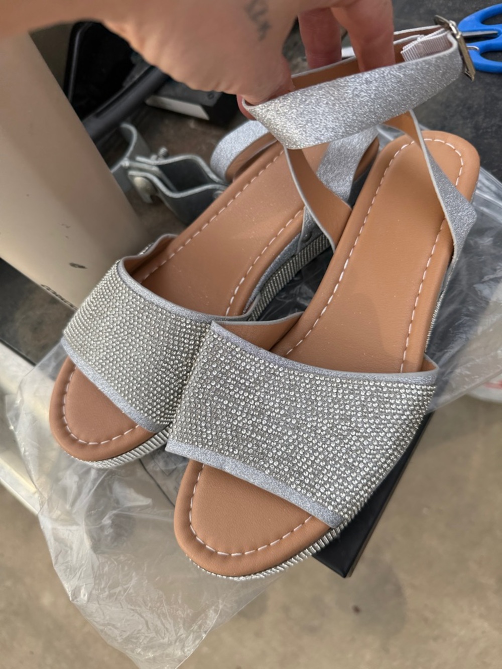 Silver Rhinestone Women's Ankle-Strap Sandals
